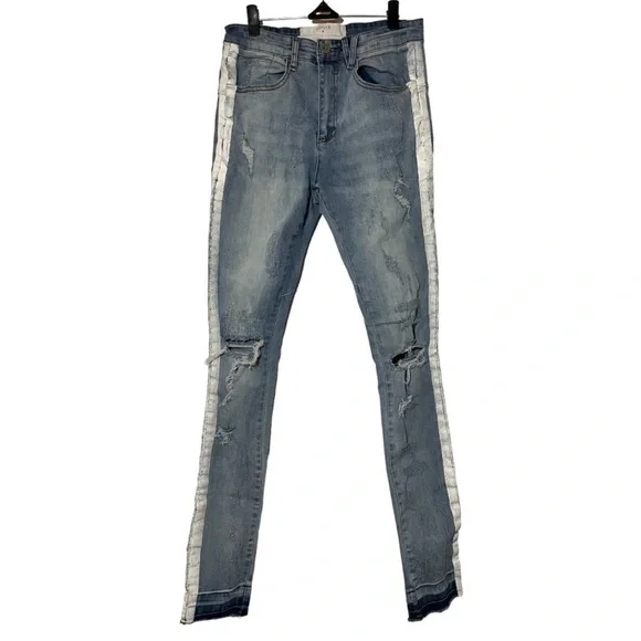 Kollar Distressed Stripe Denim Skinny Jean size 28